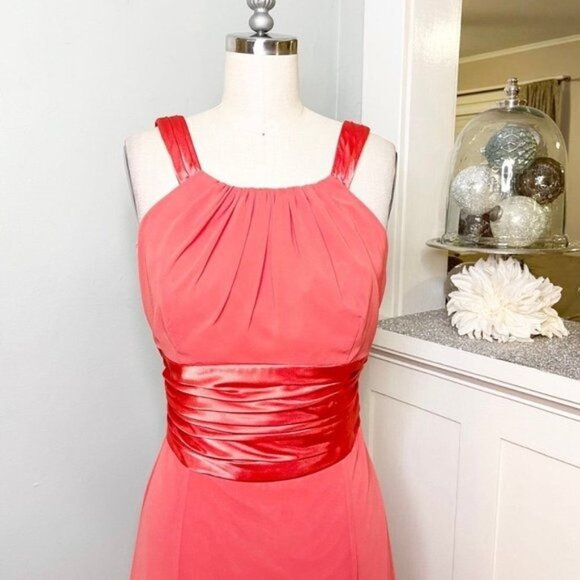 David’s Bridal Coral Halter Bridesmaid Dress Long Formal Gown 12 - Picture 3 of 11